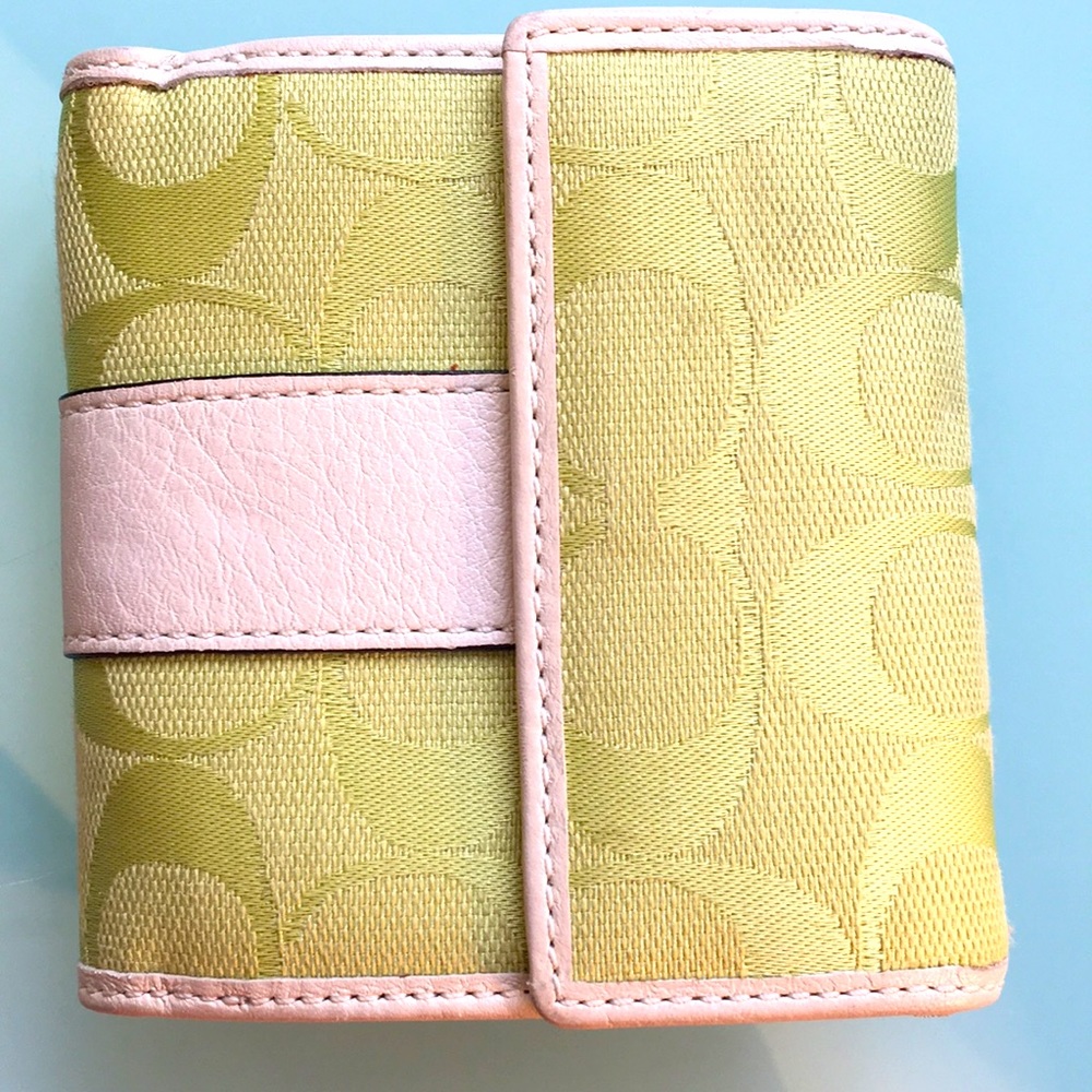 Coach green fabric and leather women wallet